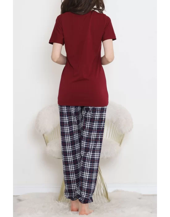 Desenli Pijama Takımı Bordo1 - 15279.1773.