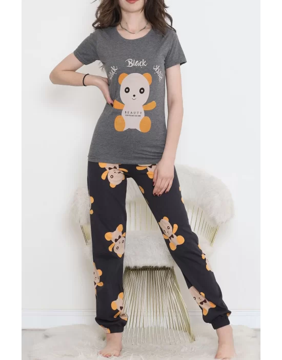 Desenli Pijama Takımı Füme - 15279.1773.