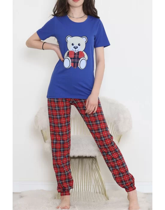 Desenli Pijama Takımı Saks - 15279.1773.