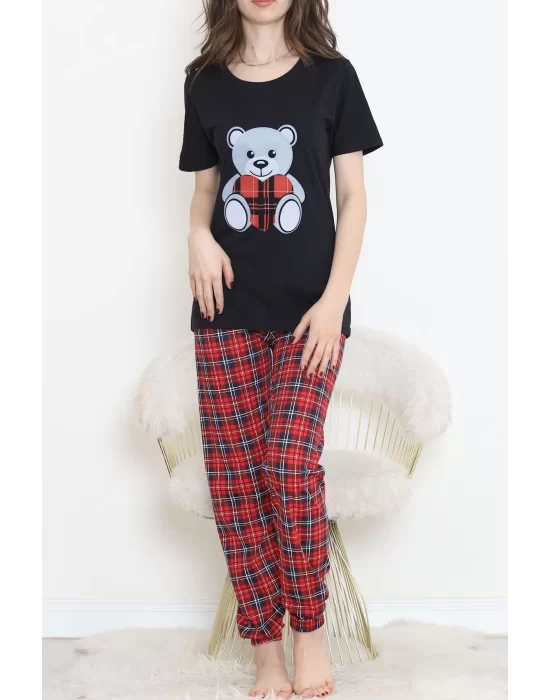 Desenli Pijama Takımı Siyahkırmızı - 15279.1773.