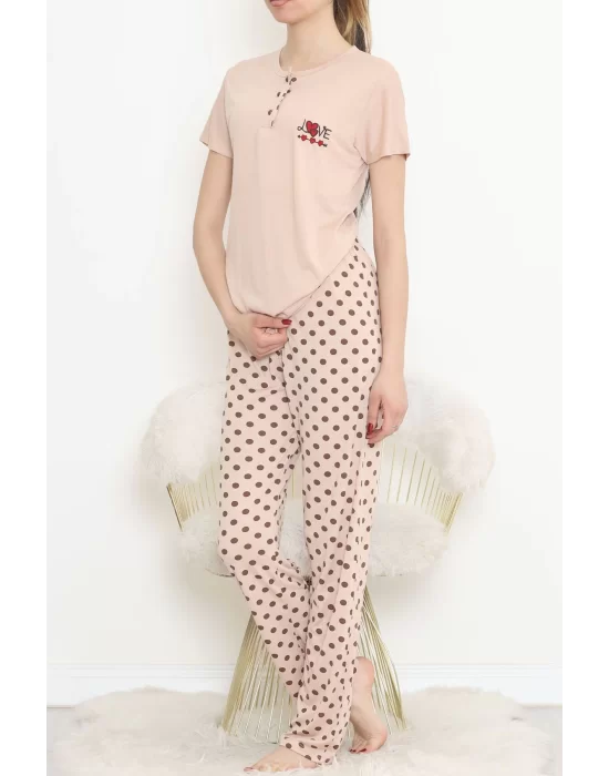 Düğmeli Pijama Takımı Bej - 704.1287.