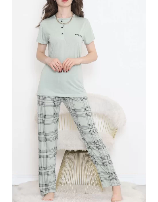 Düğmeli Pijama Takımı Mintyeşili - 704.1287.