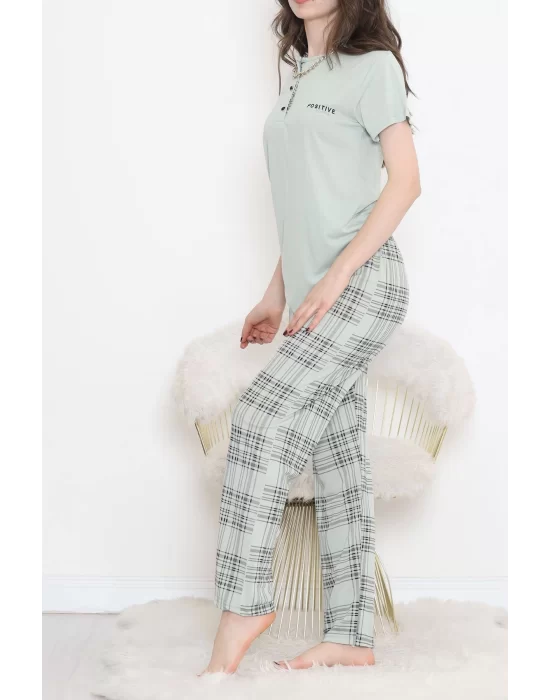 Düğmeli Pijama Takımı Mintyeşili - 704.1287.