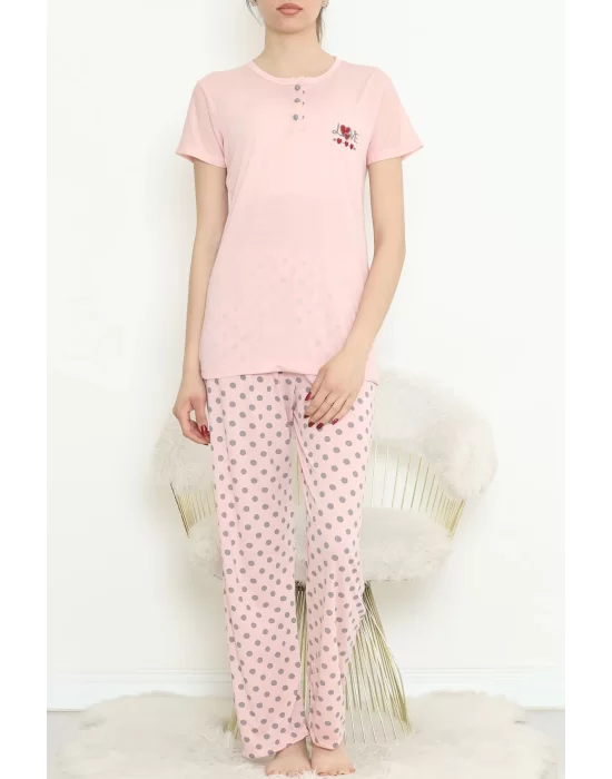 Düğmeli Pijama Takımı Pembe - 704.1287.