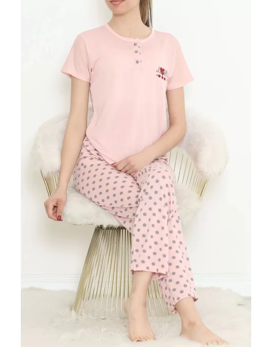 Düğmeli Pijama Takımı Pembe - 704.1287.