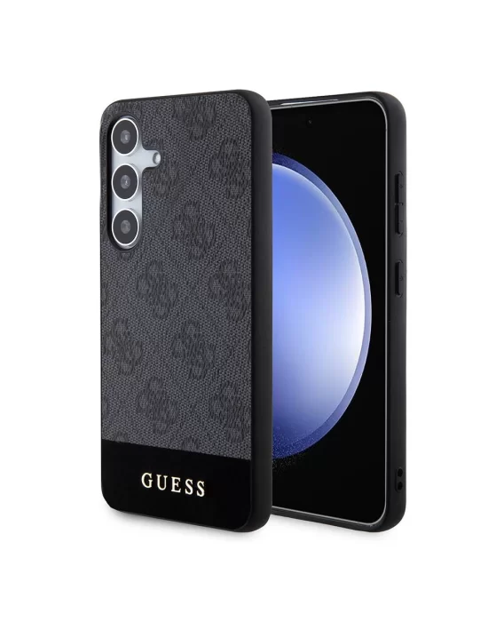 Galaxy S24 Kılıf Guess Orjinal Lisanslı PU Deri Şerit Logo Dizaynlı Kapak