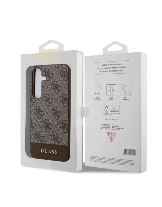 Galaxy S24 Kılıf Guess Orjinal Lisanslı PU Deri Şerit Logo Dizaynlı Kapak