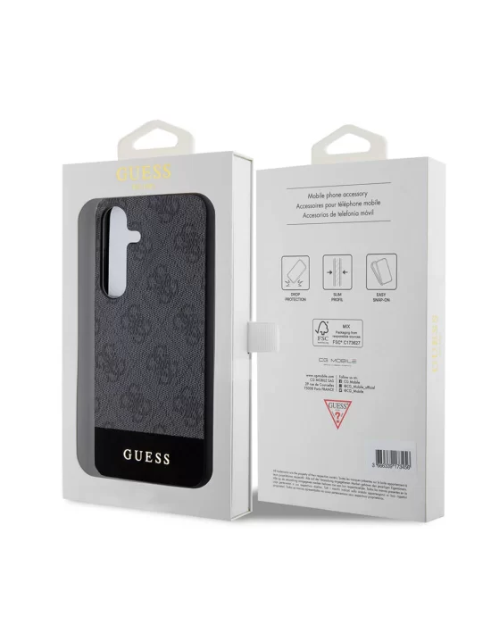 Galaxy S24 Kılıf Guess Orjinal Lisanslı PU Deri Şerit Logo Dizaynlı Kapak