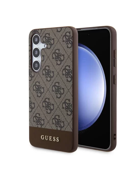 Galaxy S24 Kılıf Guess Orjinal Lisanslı PU Deri Şerit Logo Dizaynlı Kapak