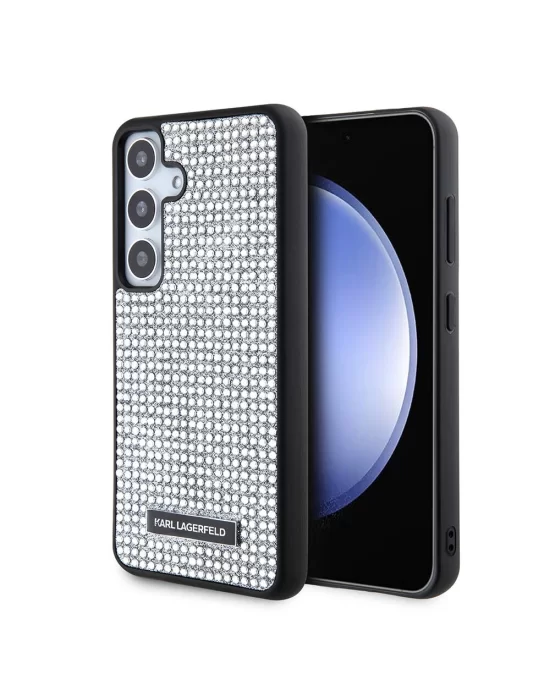 Galaxy S24 Kılıf Karl Lagerfeld Taşlı Metal Logo Orjinal Lisanslı Kapak