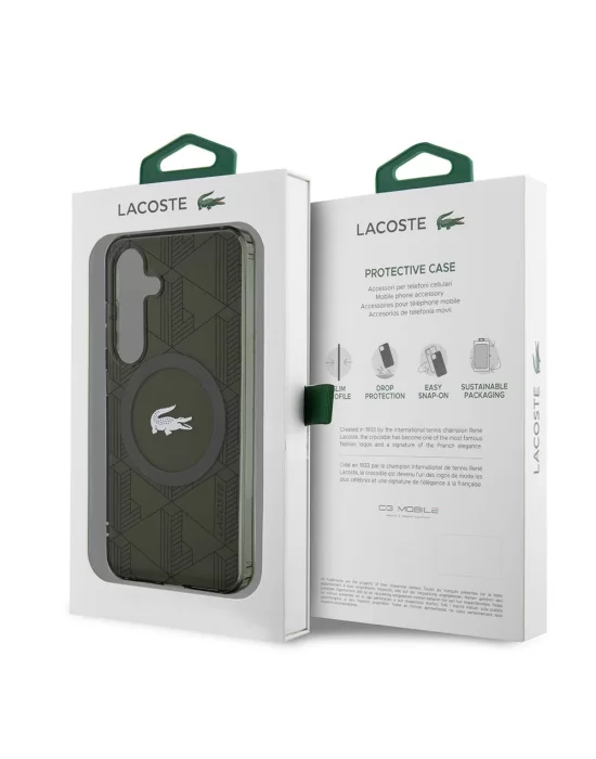 Galaxy S24 Kılıf Lacoste Orjinal Lisanslı Magsafe Şarj Özellikli Çift Katmanlı Timsah Logolu Blend Monogram Kapak