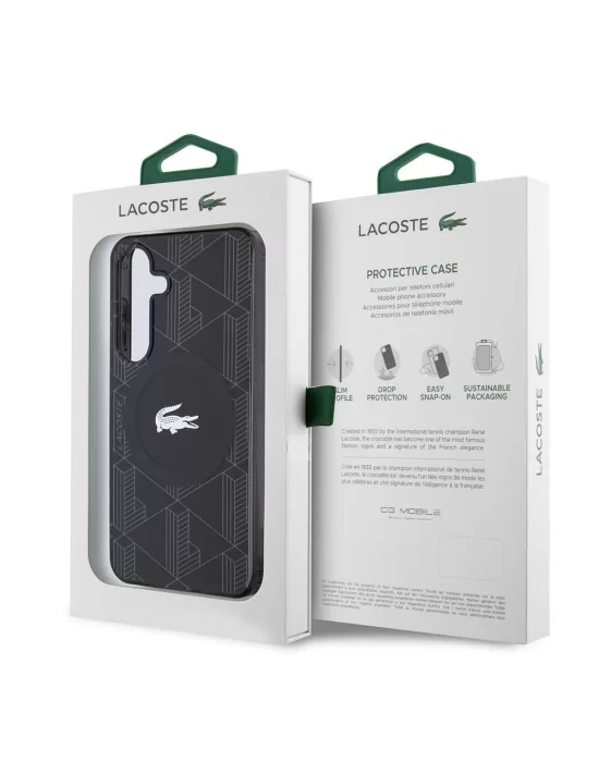 Galaxy S24 Kılıf Lacoste Orjinal Lisanslı Magsafe Şarj Özellikli Çift Katmanlı Timsah Logolu Blend Monogram Kapak