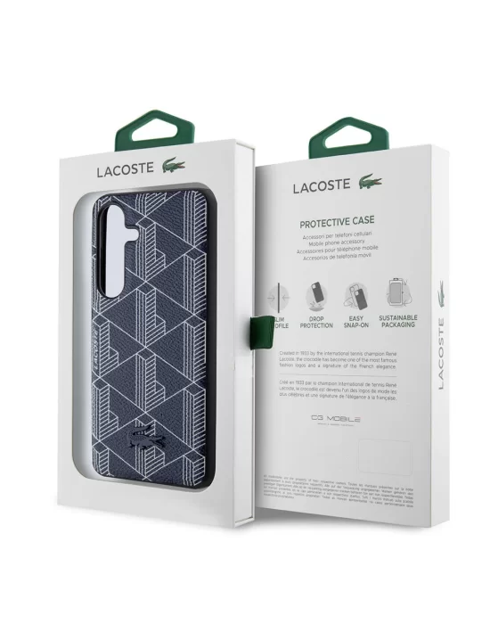 Galaxy S24 Kılıf Lacoste Orjinal Lisanslı Magsafe Şarj Özellikli PU Deri Görünümlü Karışık Monogram Desenli Kapak