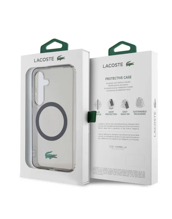 Galaxy S24 Kılıf Lacoste Orjinal Lisanslı Magsafe Şarj Özellikli Transparan Timsah Logo Baskılı Kapak