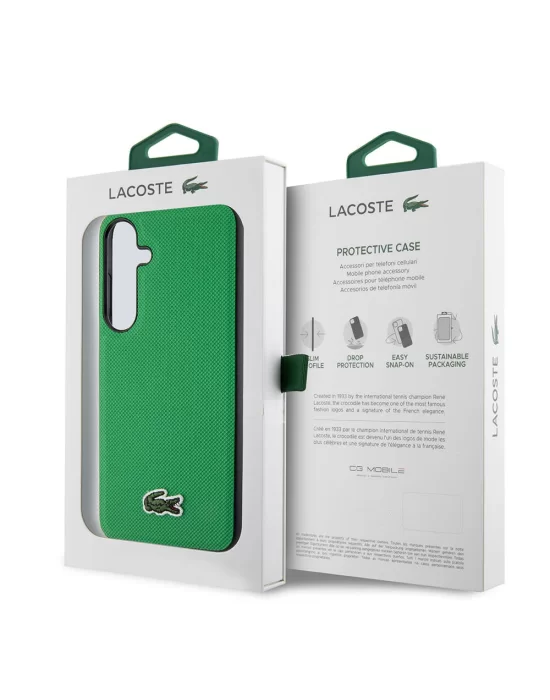 Galaxy S24 Kılıf Lacoste Orjinal Lisanslı PU Pike Desenli Arka Yüzey İkonik Timsah Dokuma Logolu Kapak