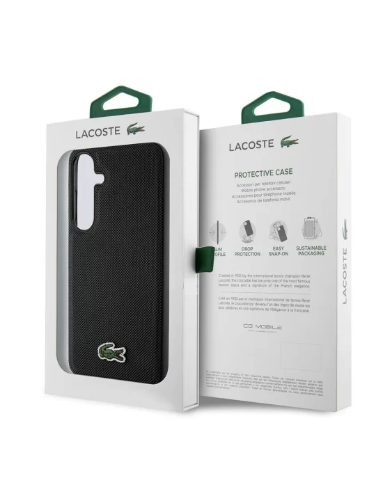 Galaxy S24 Kılıf Lacoste Orjinal Lisanslı PU Pike Desenli Arka Yüzey İkonik Timsah Dokuma Logolu Kapak