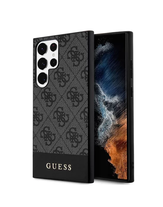 Galaxy S24 Ultra Kılıf Guess Orjinal Lisanslı PU Deri Şerit Logo Dizaynlı Kapak