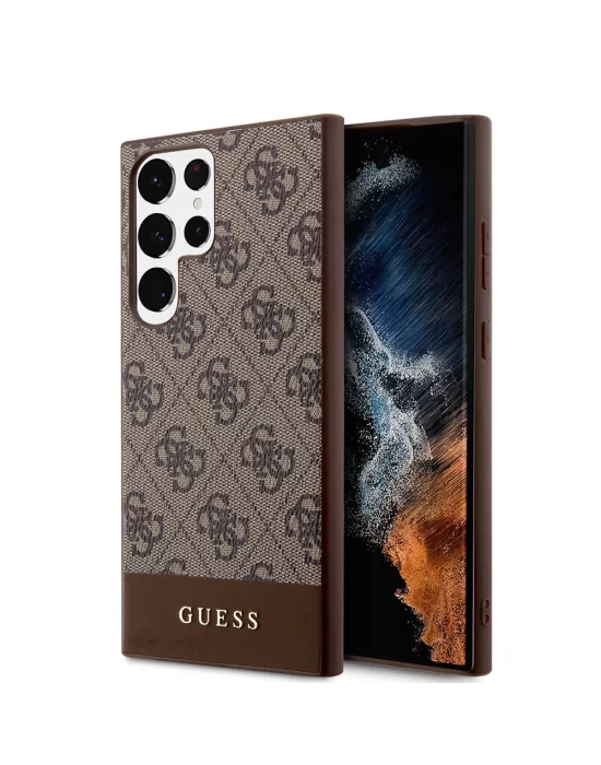 Galaxy S24 Ultra Kılıf Guess Orjinal Lisanslı PU Deri Şerit Logo Dizaynlı Kapak