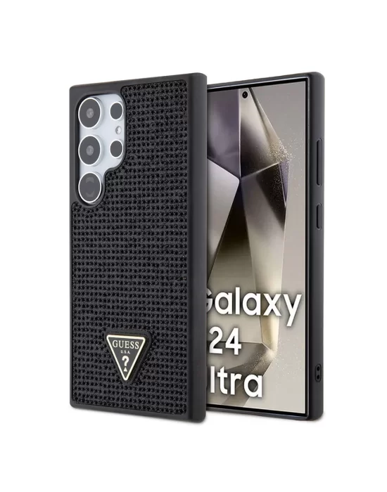 Galaxy S24 Ultra Kılıf Guess Orjinal Lisanslı Taşlı Arka Yüzey Üçgen Logolu Kapak