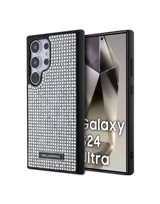 Galaxy S24 Ultra Kılıf Karl Lagerfeld Taşlı Metal Logo Orjinal Lisanslı Kapak