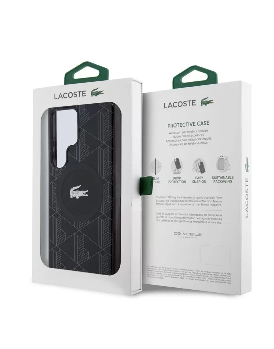 Galaxy S24 Ultra Kılıf Lacoste Orjinal Lisanslı Magsafe Şarj Özellikli Çift Katmanlı Timsah Logolu Blend Monogram Kapak