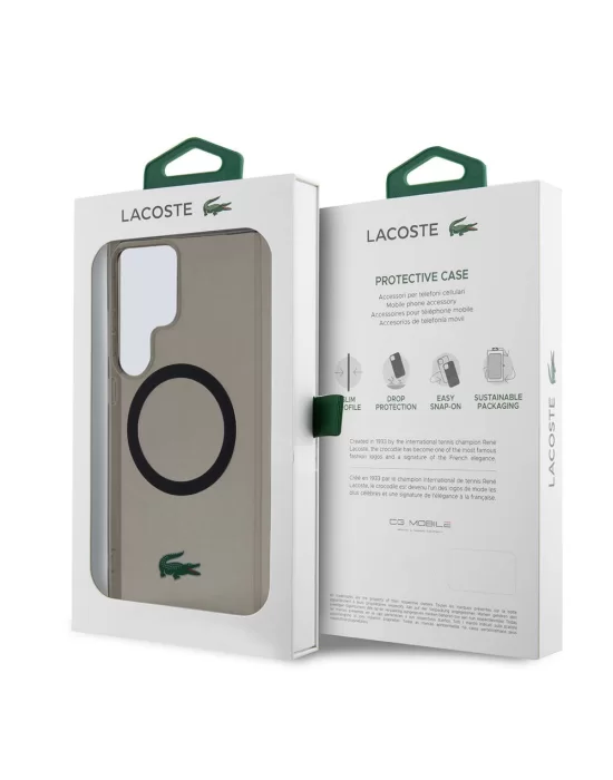 Galaxy S24 Ultra Kılıf Lacoste Orjinal Lisanslı Magsafe Şarj Özellikli Transparan Timsah Logo Baskılı Kapak