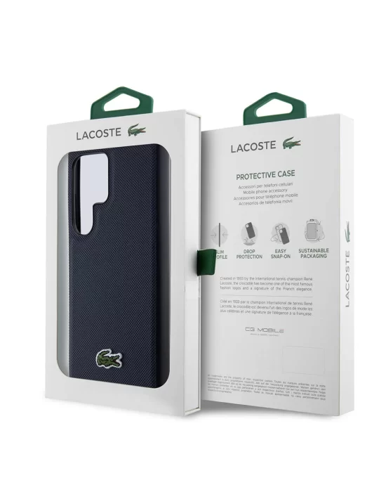 Galaxy S24 Ultra Kılıf Lacoste Orjinal Lisanslı PU Pike Desenli Arka Yüzey İkonik Timsah Dokuma Logolu Kapak