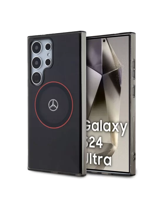 Galaxy S24 Ultra Kılıf Mercedes Benz Orjinal Lisanslı Magsafe Şarj Özellikli IML Yıldız Logolu Red Ring Kapak