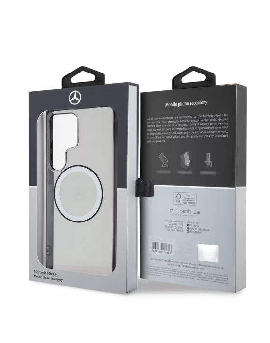 Galaxy S24 Ultra Kılıf Mercedes Benz Orjinal Lisanslı Magsafe Şarj Özellikli PC TPU Transparan Black Ring Kapak