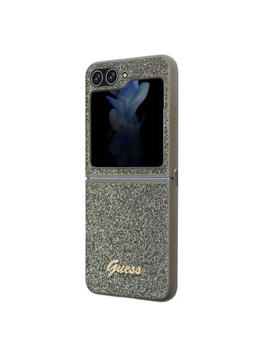 Galaxy Z Flip 5 Kılıf Guess Orjinal Lisanslı Yazı Logolu Glitter Flakes Kapak