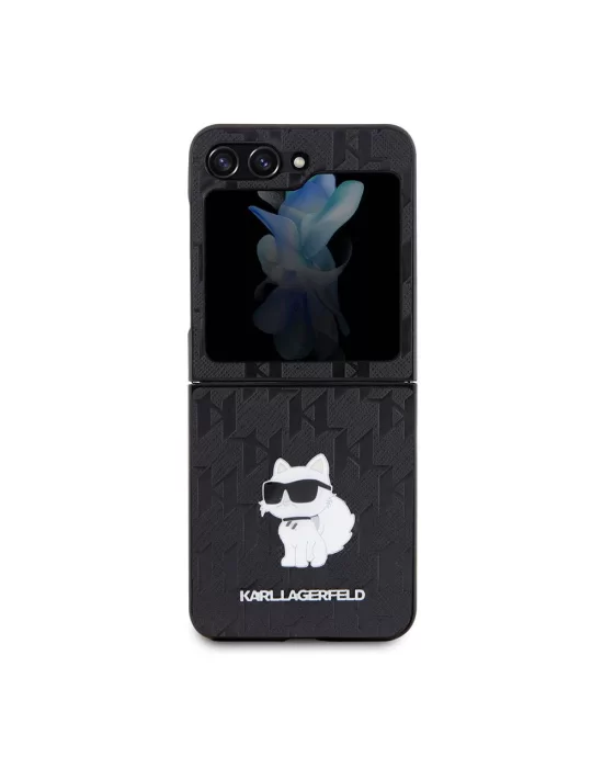 Galaxy Z Flip 5 Kılıf Karl Lagerfeld Orjinal Lisanslı KL Desenli Choupette İkonik Saffiano Kapak