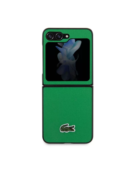 Galaxy Z Flip 5 Kılıf Lacoste Orjinal Lisanslı PU Pike Desenli Arka Yüzey İkonik Timsah Dokuma Logolu Kapak