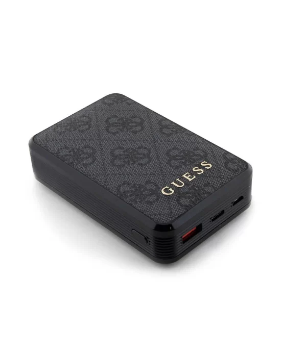 Guess Orjinal Lisanslı Dijital Led Göstergeli PU Deri 4G Desenli Metal Yazı Logolu Powerbank 10000mAh 18W