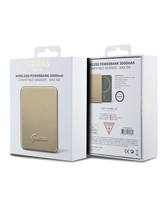 Guess Orjinal Lisanslı Magsafe Şarj Özellikli Metal Yazı Logolu Powerbank 3000mAh 5W