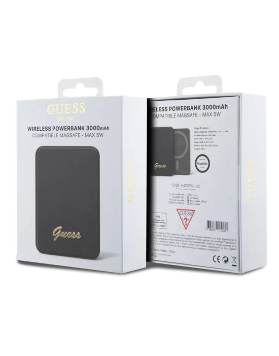 Guess Orjinal Lisanslı Magsafe Şarj Özellikli Metal Yazı Logolu Powerbank 3000mAh 5W