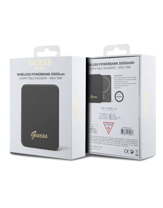 Guess Orjinal Lisanslı Magsafe Şarj Özellikli Metal Yazı Logolu Powerbank 5000mAh 15W