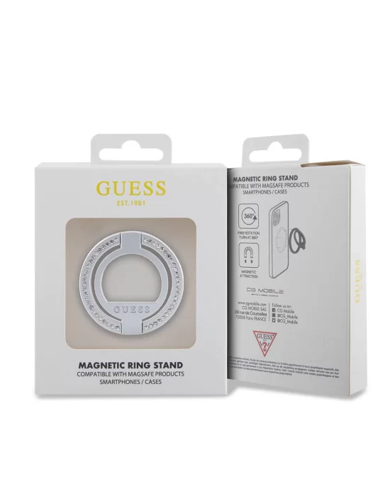 Guess Orjinal Lisanslı Magsafe Şarj Özellikli Yazı Logolu Taşlı Yüzüklü Magnetik Stand