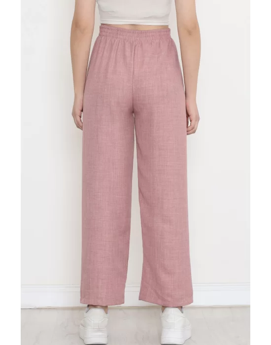 Paça Yırtmaçlı Keten Pantolon Pembe - 15267.1726.