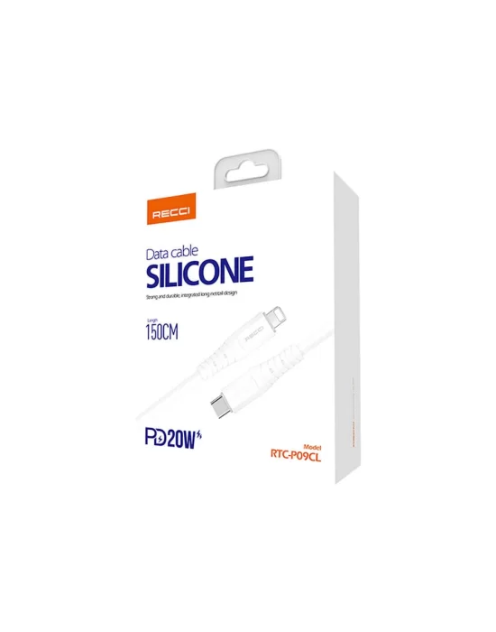 Recci RTC-P09CL Silicone Serisi 20W Hızlı Şarj Özellikli Type-C To Lightning PD Kablo 1.5M