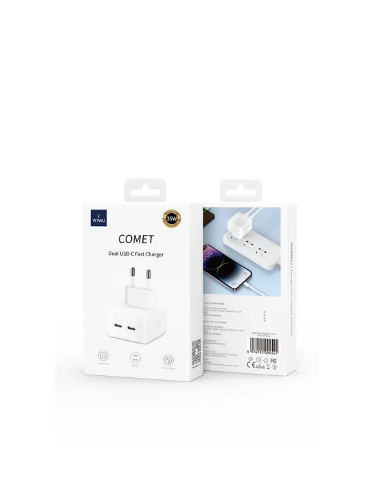 Wiwu Wi-U010 Comet Serisi Dual Type-C Hızlı Şarj Özellikli Seyahat Şarj Başlığı 35W