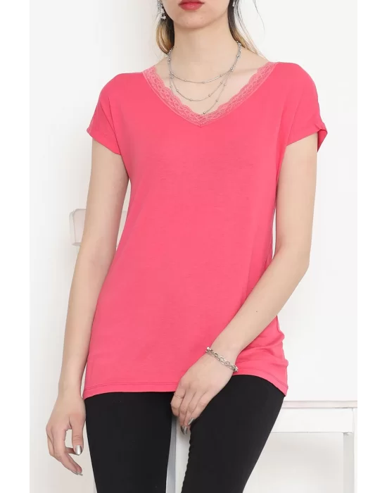 Yakası Dantelli Bluz Pembe - 11541.599.