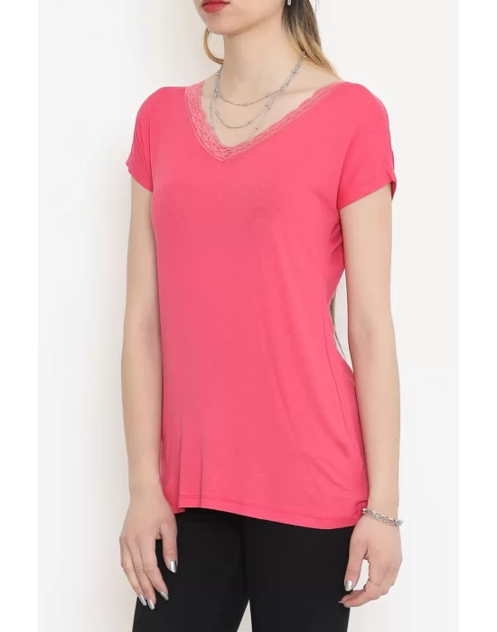 Yakası Dantelli Bluz Pembe - 11541.599.