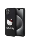 Apple iPhone 15 Kılıf Hello Kitty Orjinal Lisanslı Yazı ve İkonik Logolu 3D Rubber Kitty Head Kapak