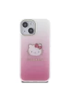 Apple iPhone 15 Kılıf Hello Kitty Orjinal Lisanslı Yazı ve İkonik Logolu Elektroplating Kaplama Gradyan Kapak