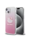 Apple iPhone 15 Kılıf Hello Kitty Orjinal Lisanslı Yazı ve İkonik Logolu Elektroplating Kaplama Gradyan Kapak