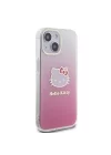 Apple iPhone 15 Kılıf Hello Kitty Orjinal Lisanslı Yazı ve İkonik Logolu Elektroplating Kaplama Gradyan Kapak