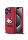 Apple iPhone 15 Pro Kılıf Hello Kitty Orjinal Lisanslı Yazı ve İkonik Logolu 3D Rubber Kitty Head Kapak