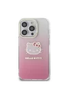 Apple iPhone 15 Pro Kılıf Hello Kitty Orjinal Lisanslı Yazı ve İkonik Logolu Elektroplating Kaplama Gradyan Kapak