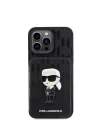 Apple iPhone 15 Pro Kılıf Karl Lagerfeld Standlı Kartlıklı Saffiano Monogram İkonik Metal Logo Orjinal Lisanslı Kapak