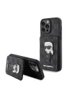 Apple iPhone 15 Pro Kılıf Karl Lagerfeld Standlı Kartlıklı Saffiano Monogram İkonik Metal Logo Orjinal Lisanslı Kapak